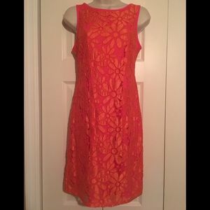 Karen Stevens Orange Pink Lace Dress Size 6 (4)